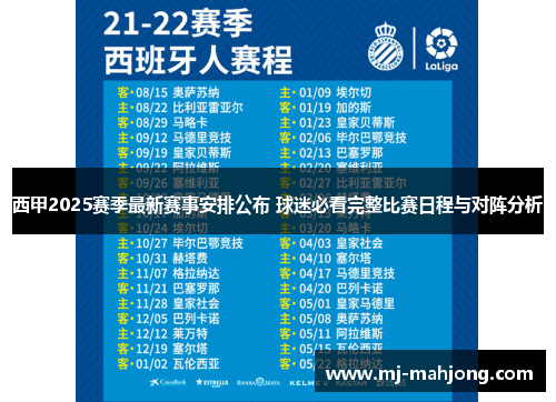 西甲2025赛季最新赛事安排公布 球迷必看完整比赛日程与对阵分析